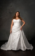 STRAPLESS SATIN JACQUARD COLUMN WEDDING DRESS WITH DRAPED SWEETHEART NECKLINE