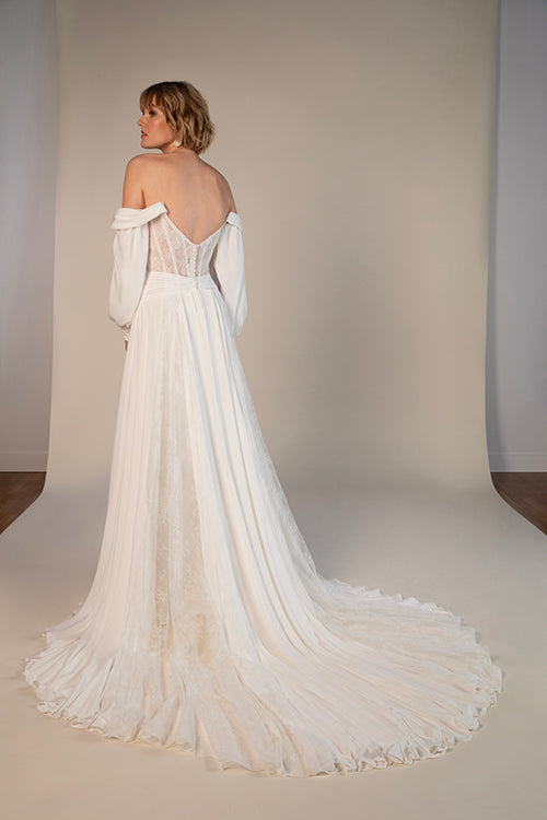 DUNE - BOHO CHIFFON AND LACE OFF-THE-SHOULDER A-LINE WEDDING DRESS WITH DETACHABLE SLEEVES