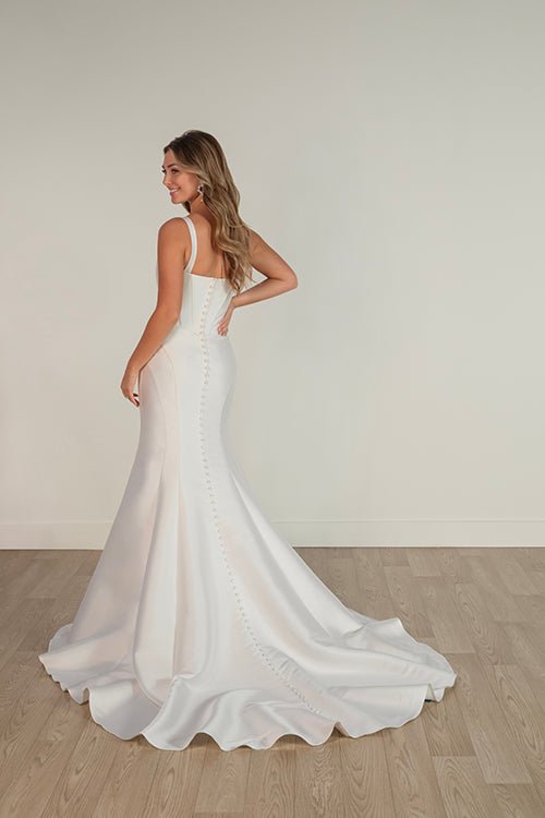 MODEST SCOOP NECK FIT-AND-FLARE WEDDING DRESS WITH CORSET BODICE