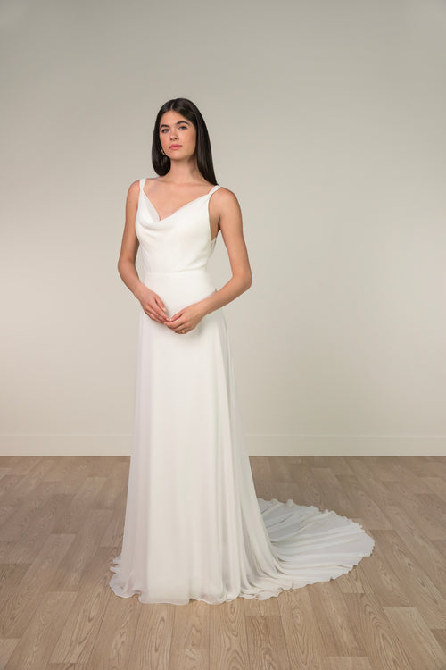 Stella York - CHIFFON A-LINE WEDDING DRESS WITH COWL NECKLINE AND LOW V-BACK