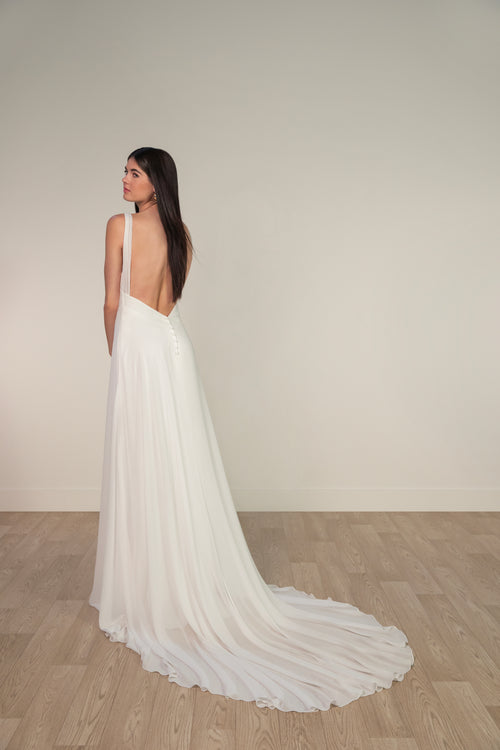 Stella York - CHIFFON A-LINE WEDDING DRESS WITH COWL NECKLINE AND LOW V-BACK