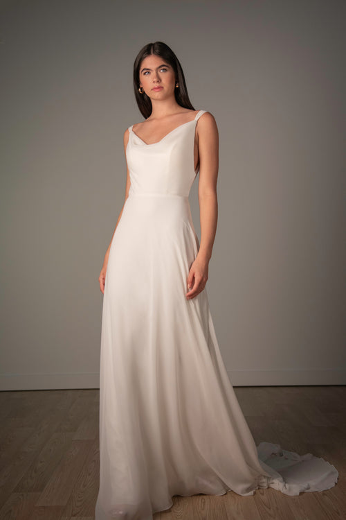Stella York - CHIFFON A-LINE WEDDING DRESS WITH COWL NECKLINE AND LOW V-BACK