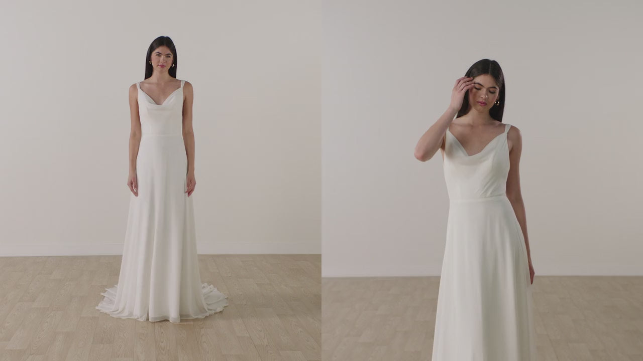 Stella York - CHIFFON A-LINE WEDDING DRESS WITH COWL NECKLINE AND LOW V-BACK