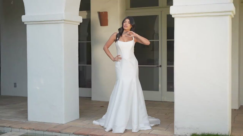 MODEST SCOOP NECK FIT-AND-FLARE WEDDING DRESS WITH CORSET BODICE