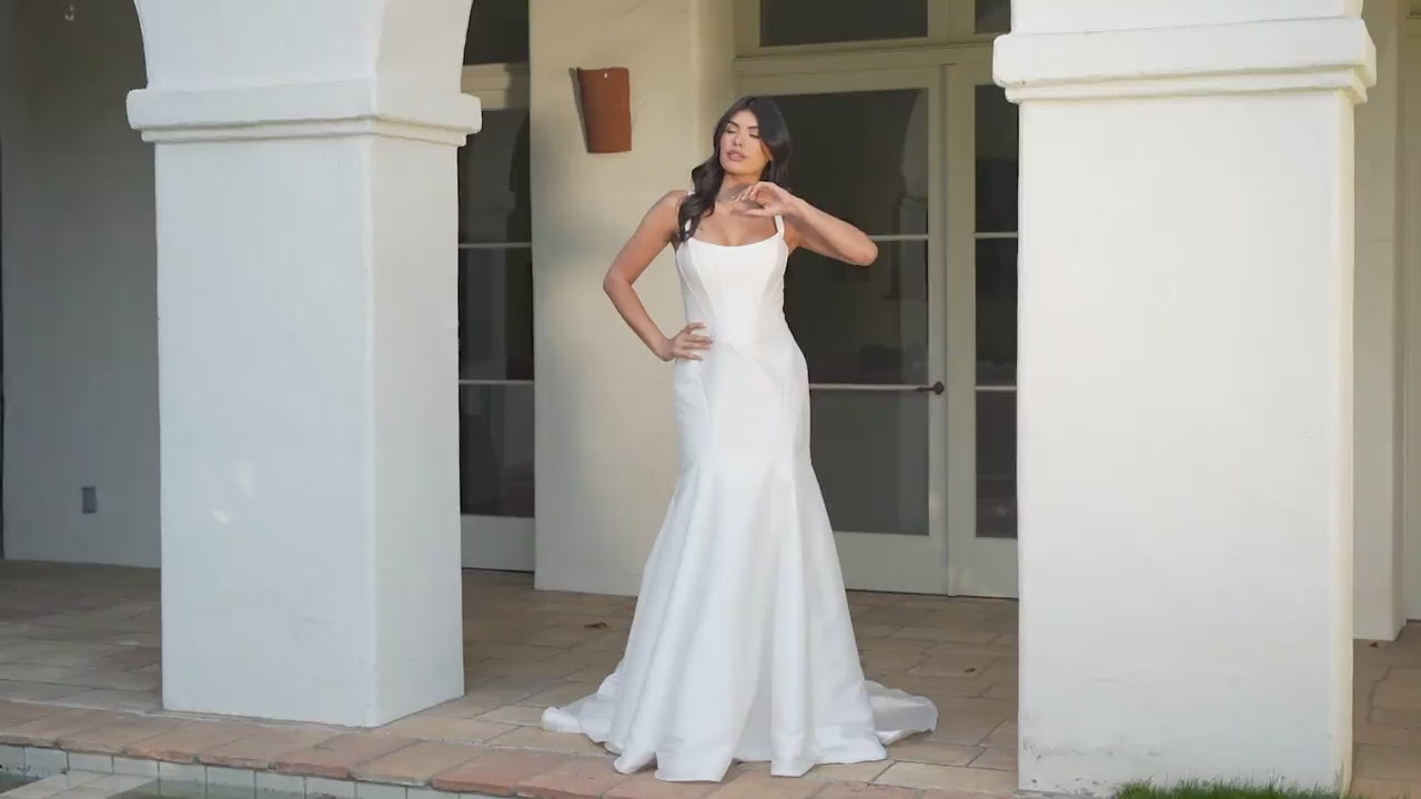 MODEST SCOOP NECK FIT-AND-FLARE WEDDING DRESS WITH CORSET BODICE