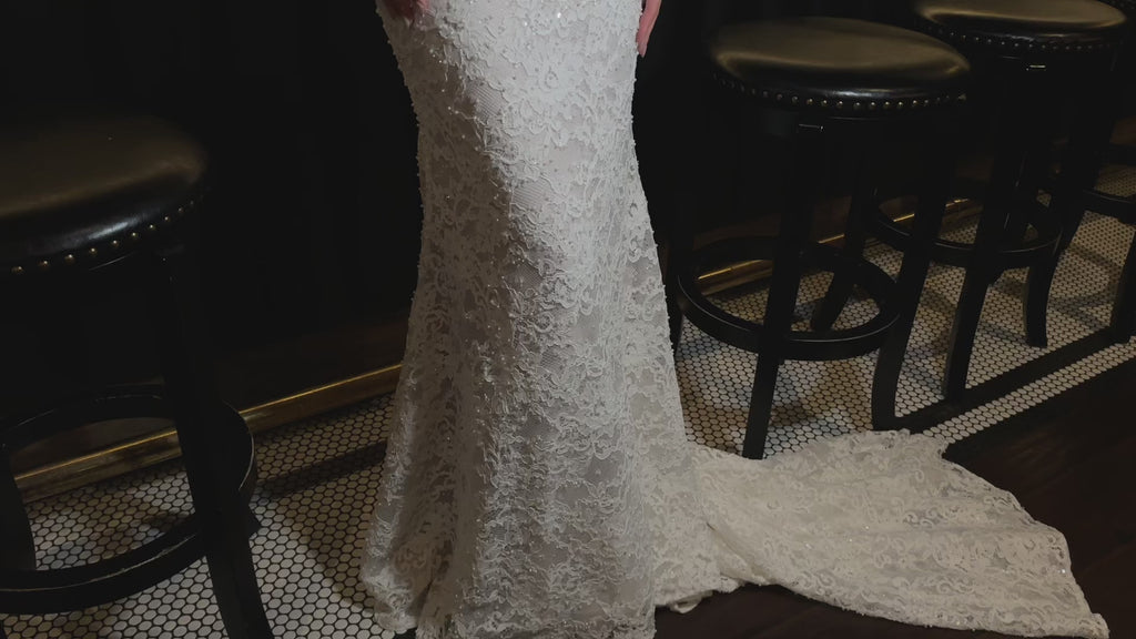 MARGO - VINTAGE LACE STRAPLESS COLUMN WEDDING DRESS WITH DETACHABLE PEPLUM WAIST