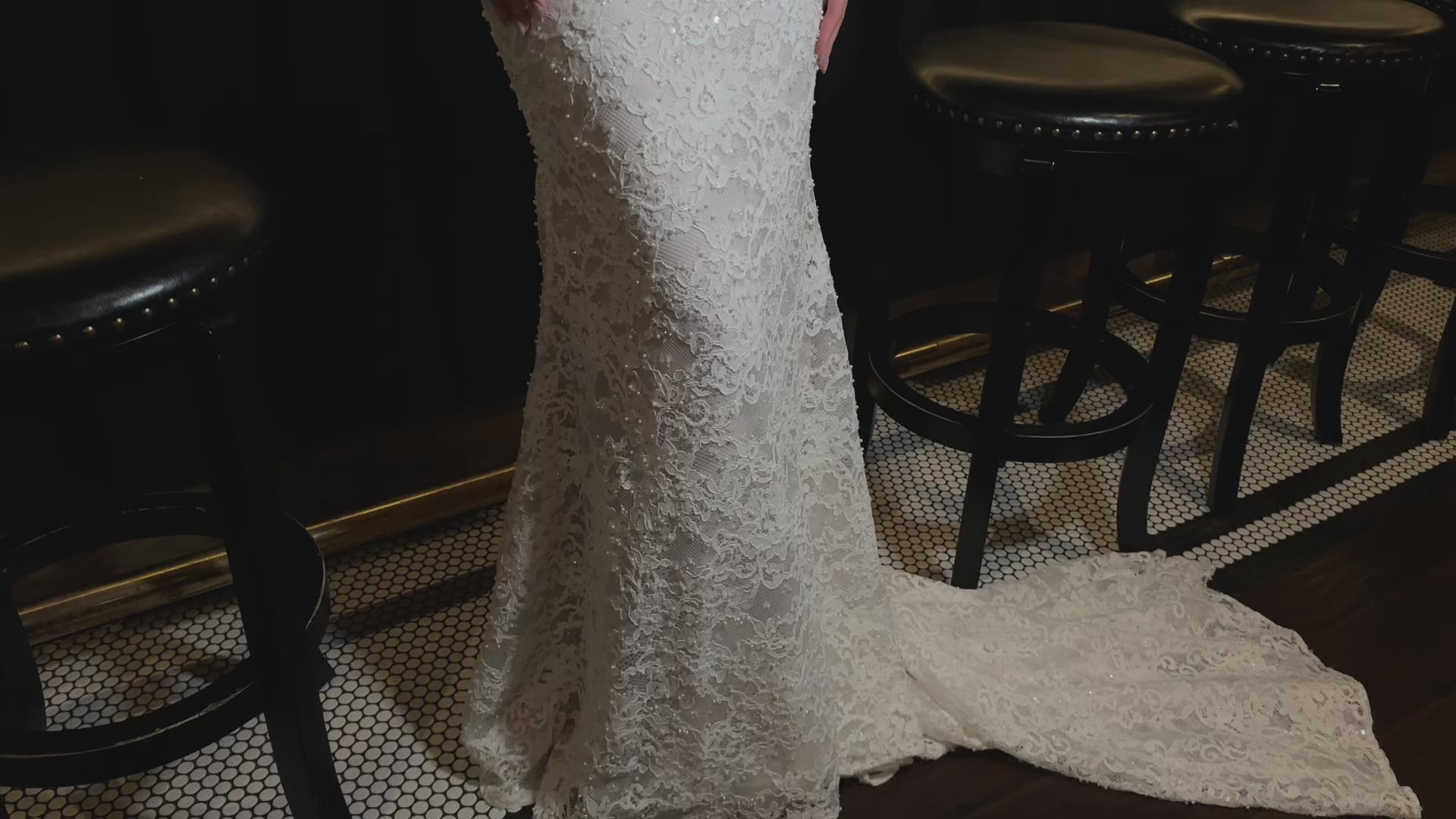 MARGO - VINTAGE LACE STRAPLESS COLUMN WEDDING DRESS WITH DETACHABLE PEPLUM WAIST