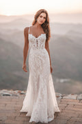 Chantilly lace and translucent tulle provides beautiful contrast to the sequined and tonal beading