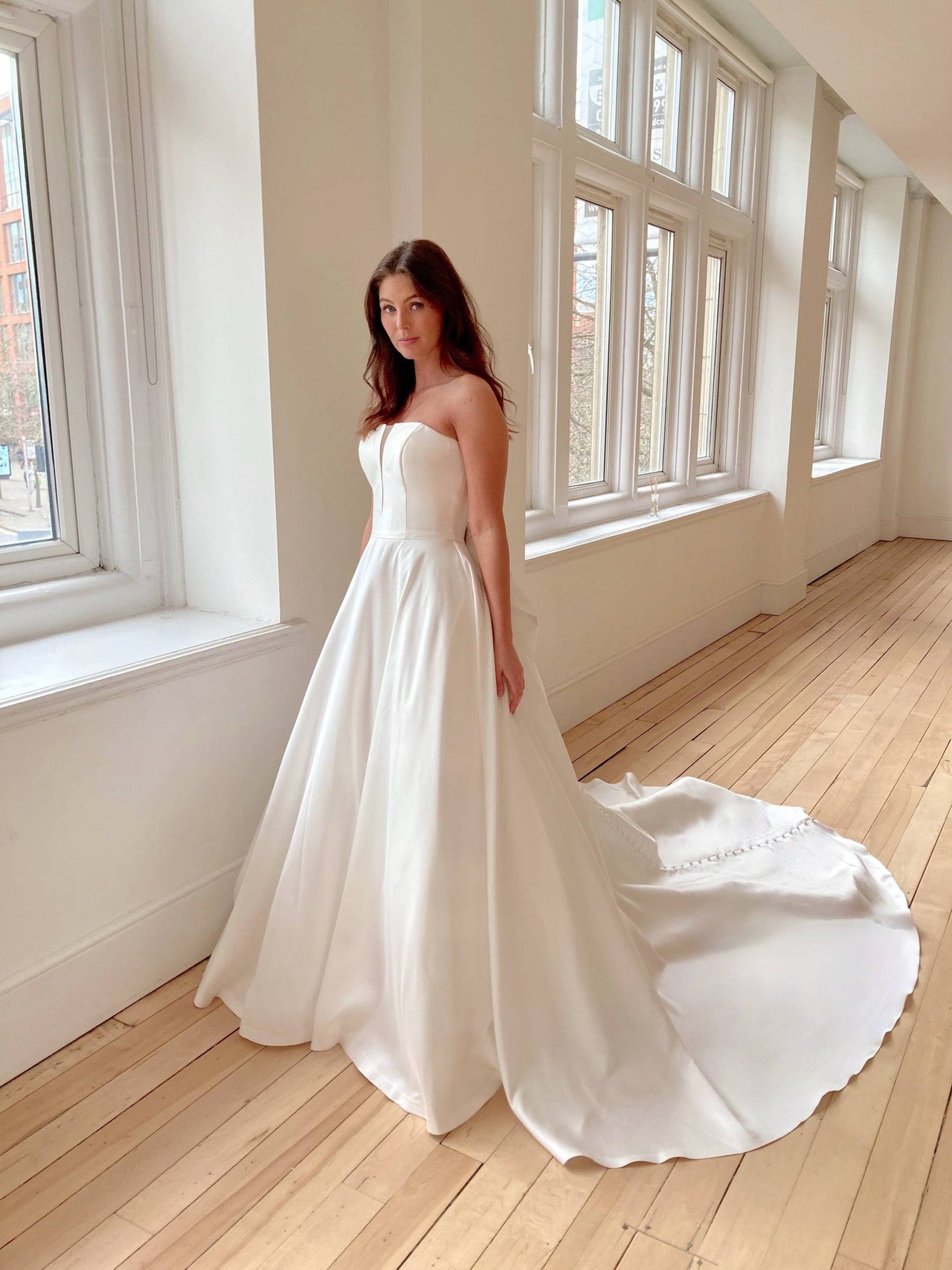 TIMELESS BALL GOWN - SATIN WITH BEAUTIFUL BOW ACCENT