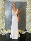 Elegant column-style gown with a breathtaking train