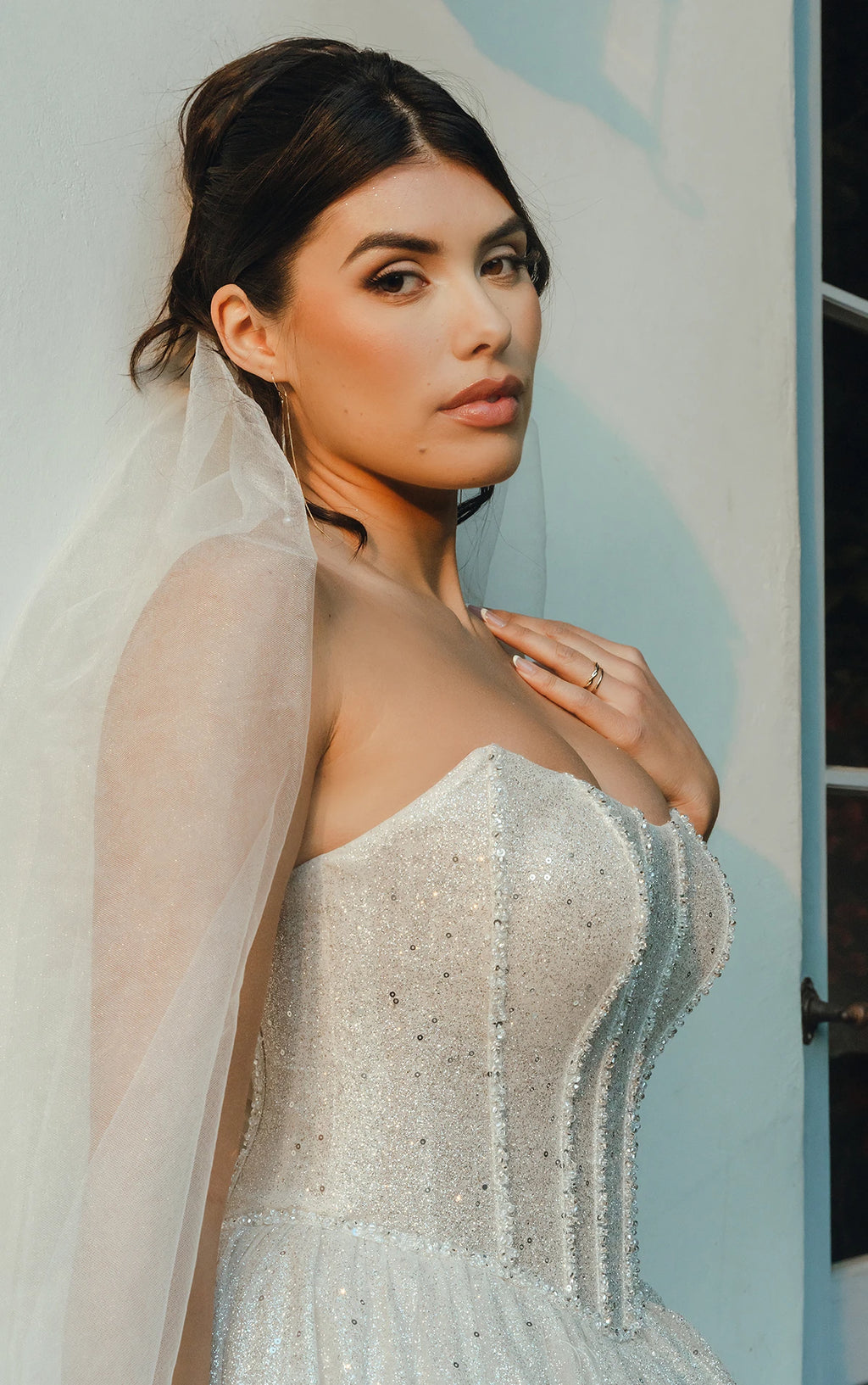 SPARKLING STRAPLESS BALLGOWN WITH BASQUE WAIST