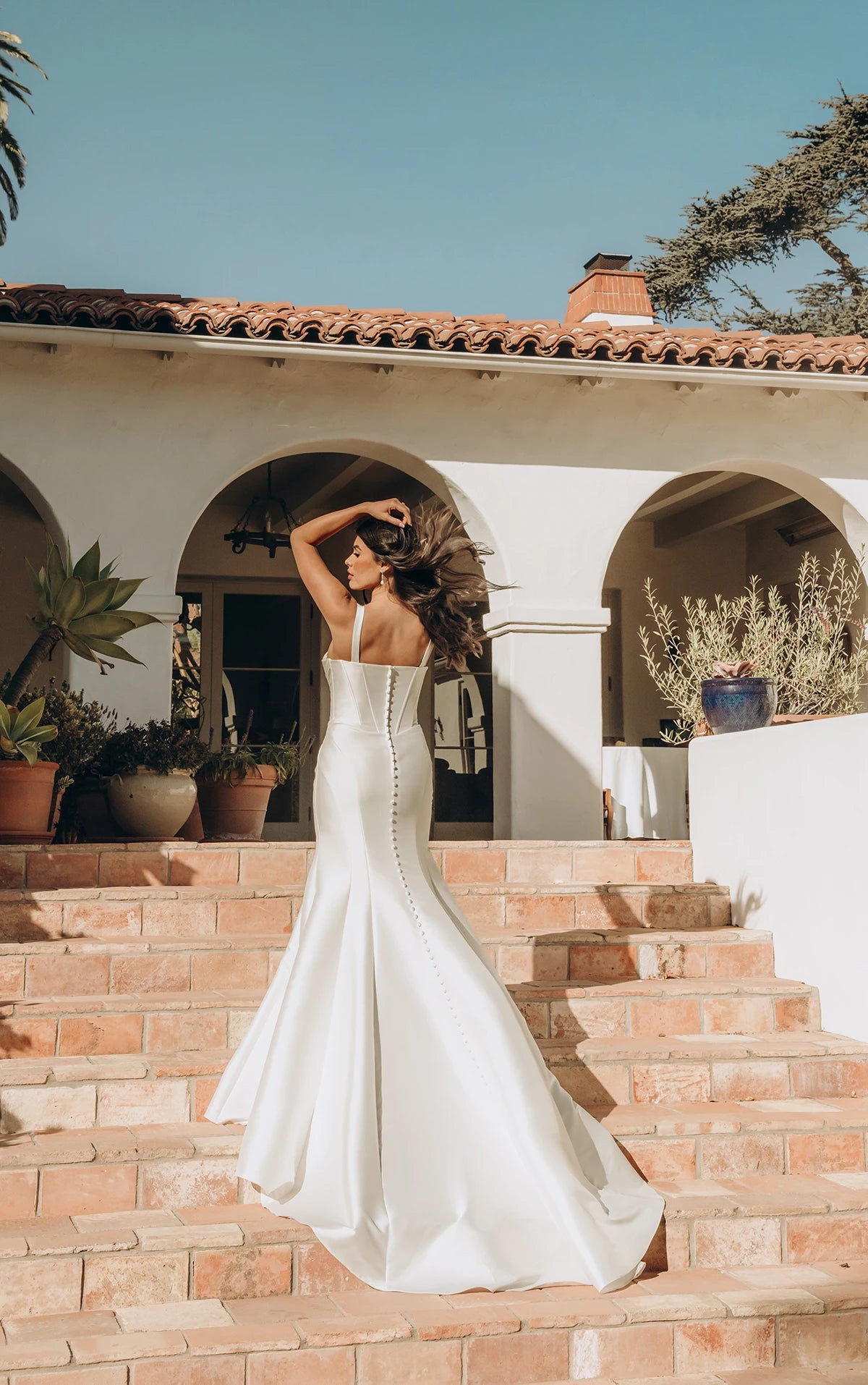 MODEST SCOOP NECK FIT-AND-FLARE WEDDING DRESS WITH CORSET BODICE