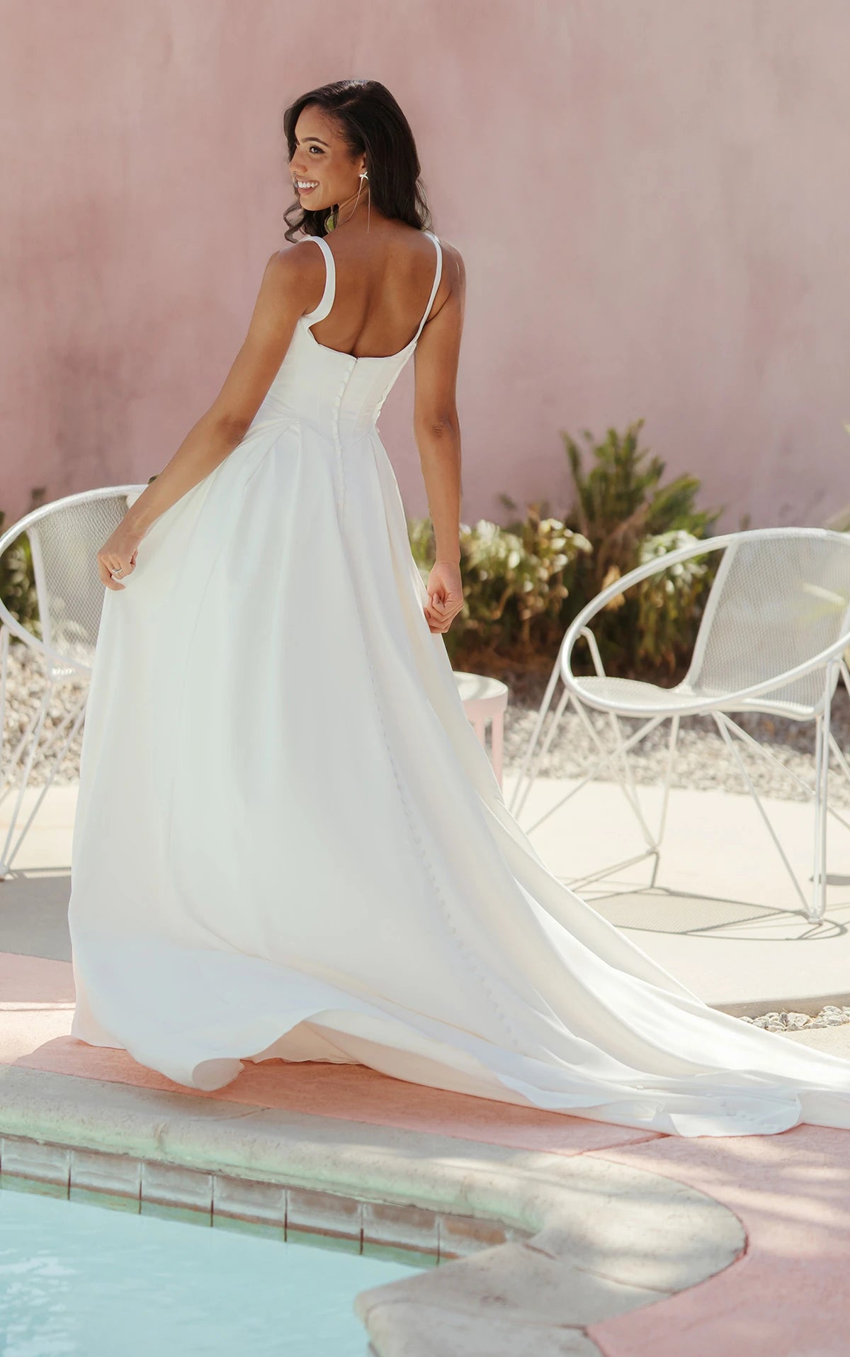 MATTE SATIN A-LINE WEDDING DRESS WITH SQUARE NECKLINE AND WIDE STRAPS