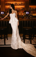 MARGO - VINTAGE LACE STRAPLESS COLUMN WEDDING DRESS WITH DETACHABLE PEPLUM WAIST