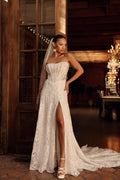 SEXY SPARKLING STRAPLESS A-LINE WEDDING DRESS WITH BASQUE WAIST